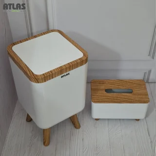 ست سطل و جای دستمال اطلس مدل ژیوار طرح چوب کد 202 101739763