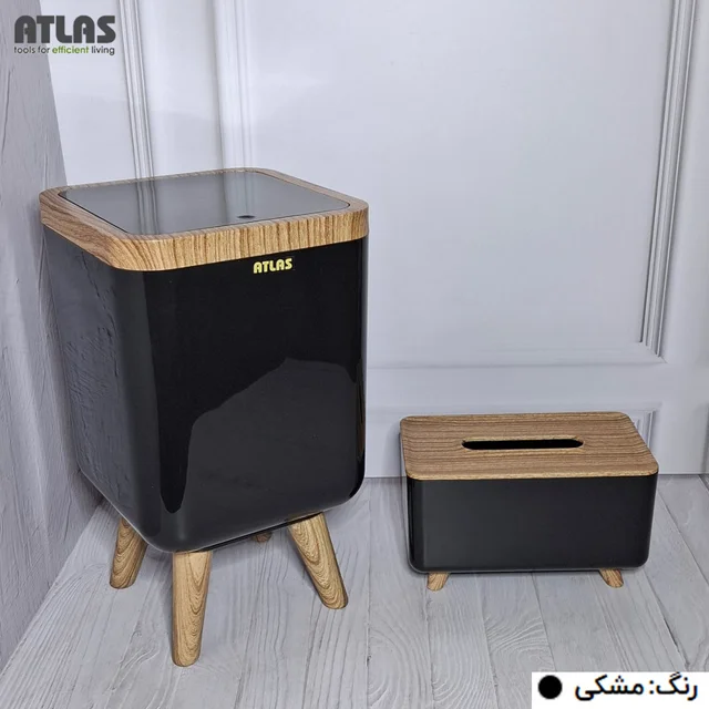 ست سطل و جای دستمال اطلس مدل ژیوار طرح چوب کد 202 101739758