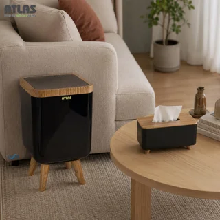 ست سطل و جای دستمال اطلس مدل ژیوار طرح چوب کد 202 101739754