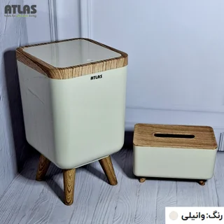 ست سطل و جای دستمال اطلس مدل ژیوار طرح چوب کد 202 101739762