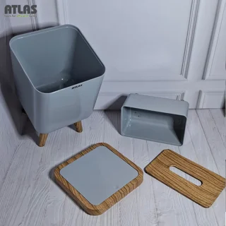 ست سطل و جای دستمال اطلس مدل ژیوار طرح چوب کد 202 101739764