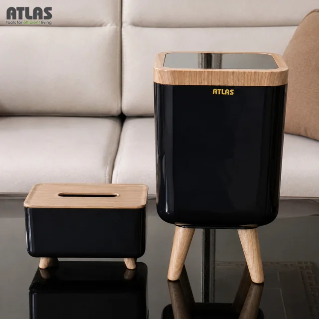 ست سطل و جای دستمال اطلس مدل ژیوار طرح چوب کد 202 101739755