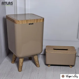 ست سطل و جای دستمال اطلس مدل ژیوار طرح چوب کد 202 101739761